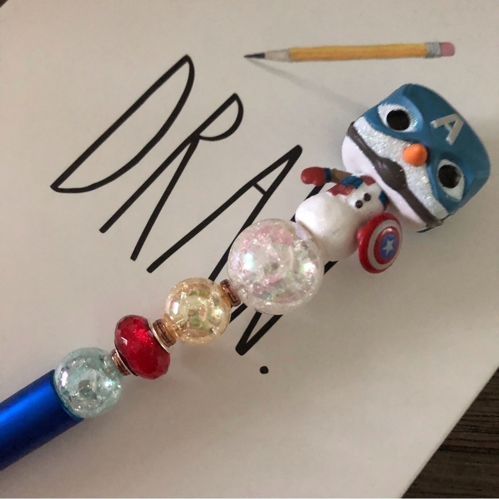 Marvel: Captain America as Snowman handmade beaded pen